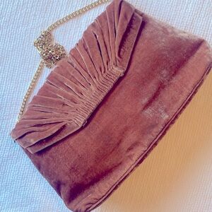 Roller Rabbit Pink Velvet Clutch with Gold Chain